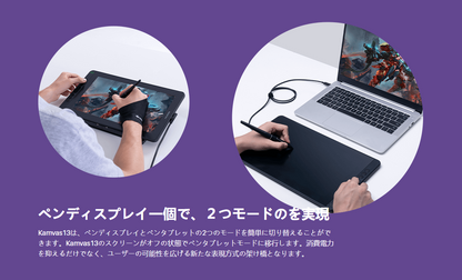 液タブ  液晶タブレット 絵描き イラスト 高性能 薄型 Win MacOS対応 Android USB-C Adobe HUION Kamvas 13+K20 GS1331-K