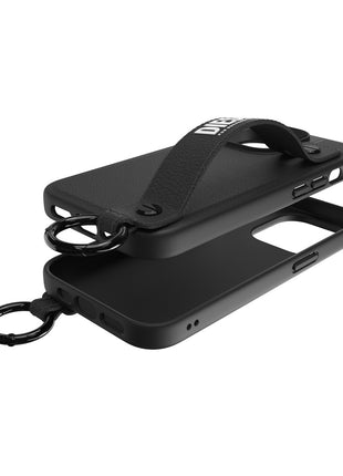 iPhone14Proケース Leather Handstrap Case ブラック/ホワイト