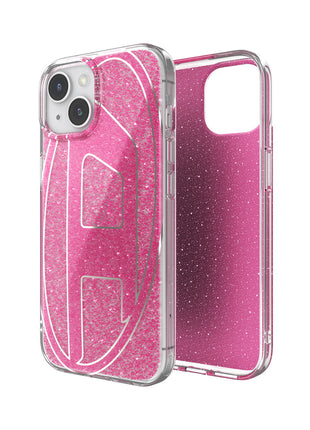 DIESEL iPhone15ケース Oval D Glitter ピンク