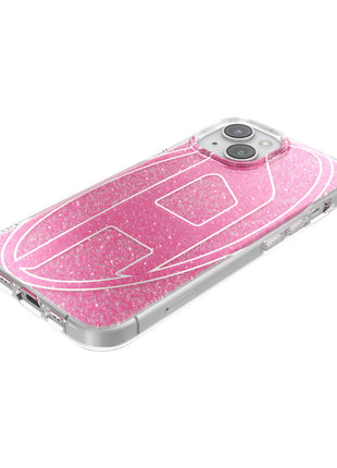 DIESEL iPhone15ケース Oval D Glitter ピンク