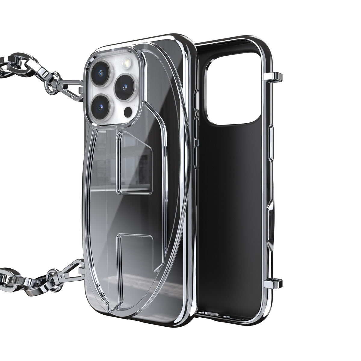 iPhone 16 Proケース Oval D GLOSSY CHAIN シルバー