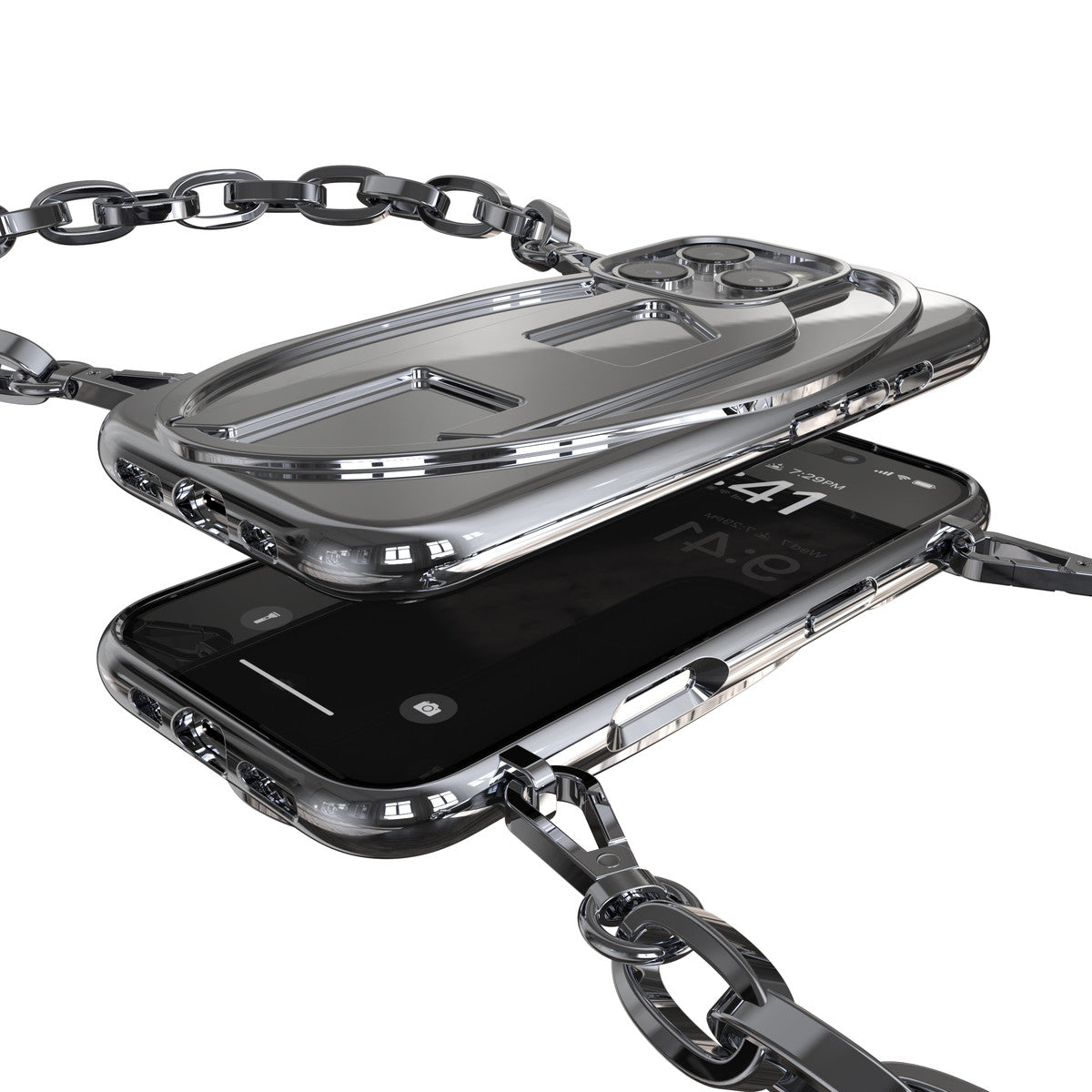iPhone 16 Proケース Oval D GLOSSY CHAIN シルバー
