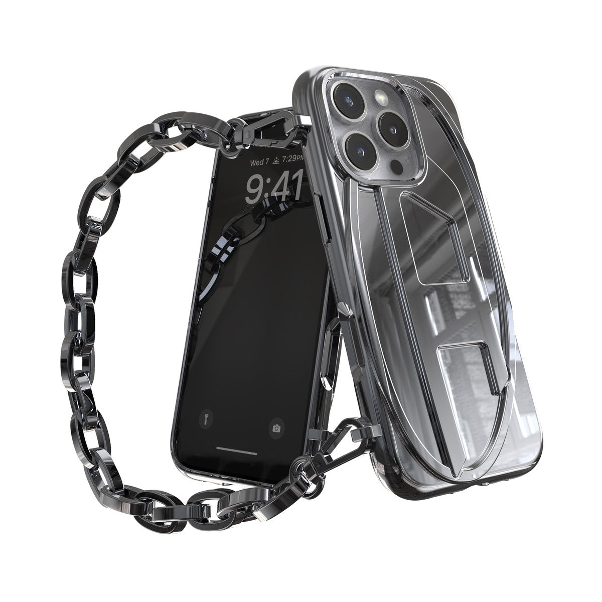 iPhone 16 Proケース Oval D GLOSSY CHAIN シルバー