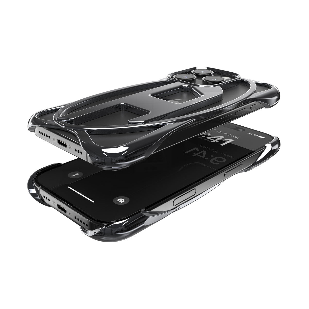iPhone 16 Proケース CAGED D GLOSSYバンパー シルバー