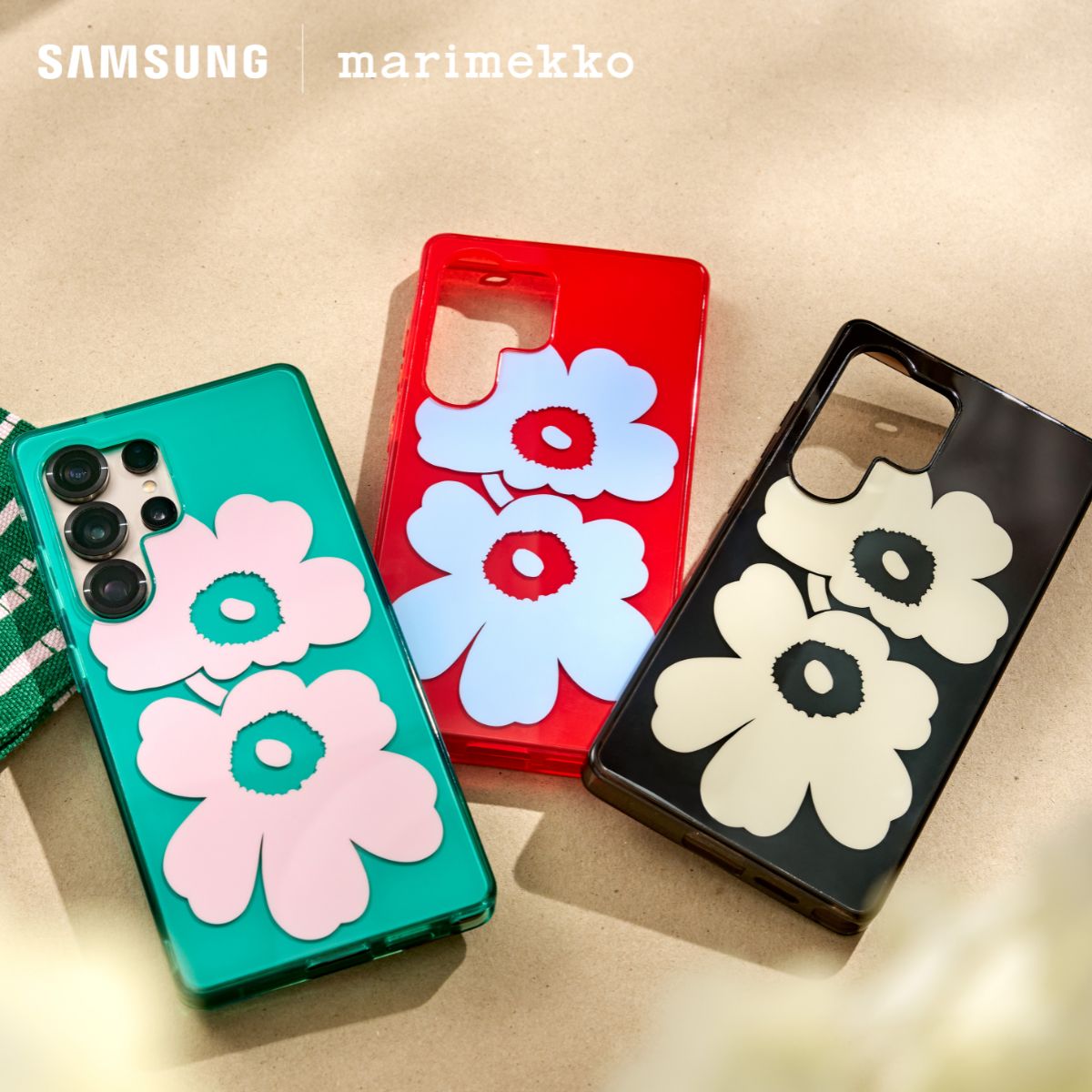Galaxy S25ケース Marimekko Unikko 3D Dual Layer Case ブラック/ベージュ